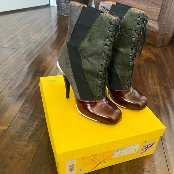 Fendi Multicolor High Heel Ankle Boots - Picture 2 of 3